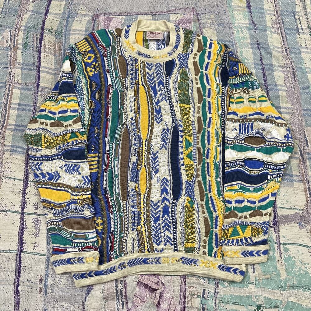 Vintage Cuggi Coogi Sweater Small Multi 3D Knit 80s